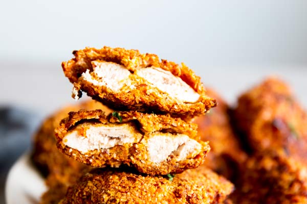 stack of low carb oven fried chicken