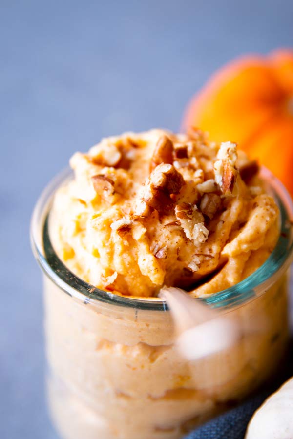 close up photo of pumpkin cheesecake cottage whip