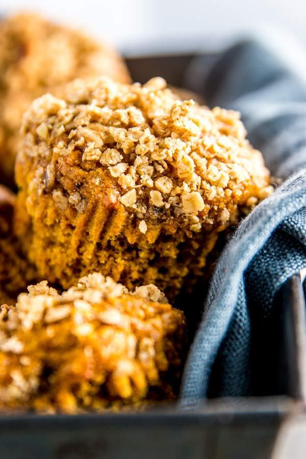 close up photo of a healthy pumpkin muffin 