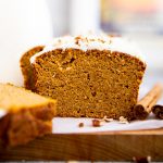 sliced low carb pumpkin bread on wooden board