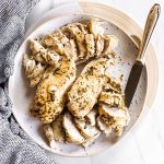 plate with sliced chicken breast