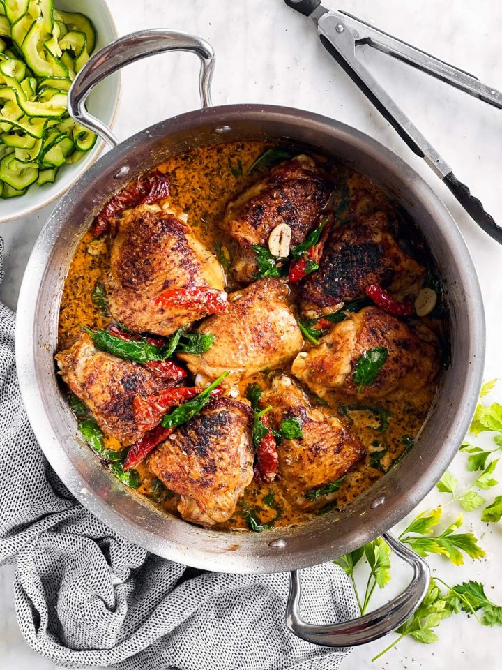 Creamy Tuscan Chicken Thighs Recipe - THM:S, Keto, Low Carb Friendly