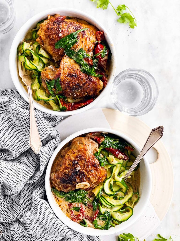 Creamy Tuscan Chicken Thighs Recipe THMS, Keto, Low Carb Friendly